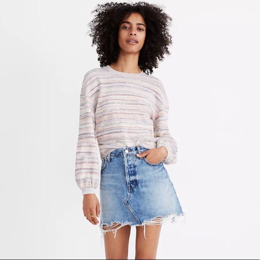 Madewell Bubble-Sleeve Crop Top in Rainbow stripe size XS